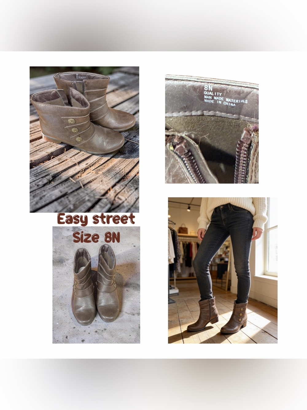 easy street Brown Ankle Boots with Button Strap Detail